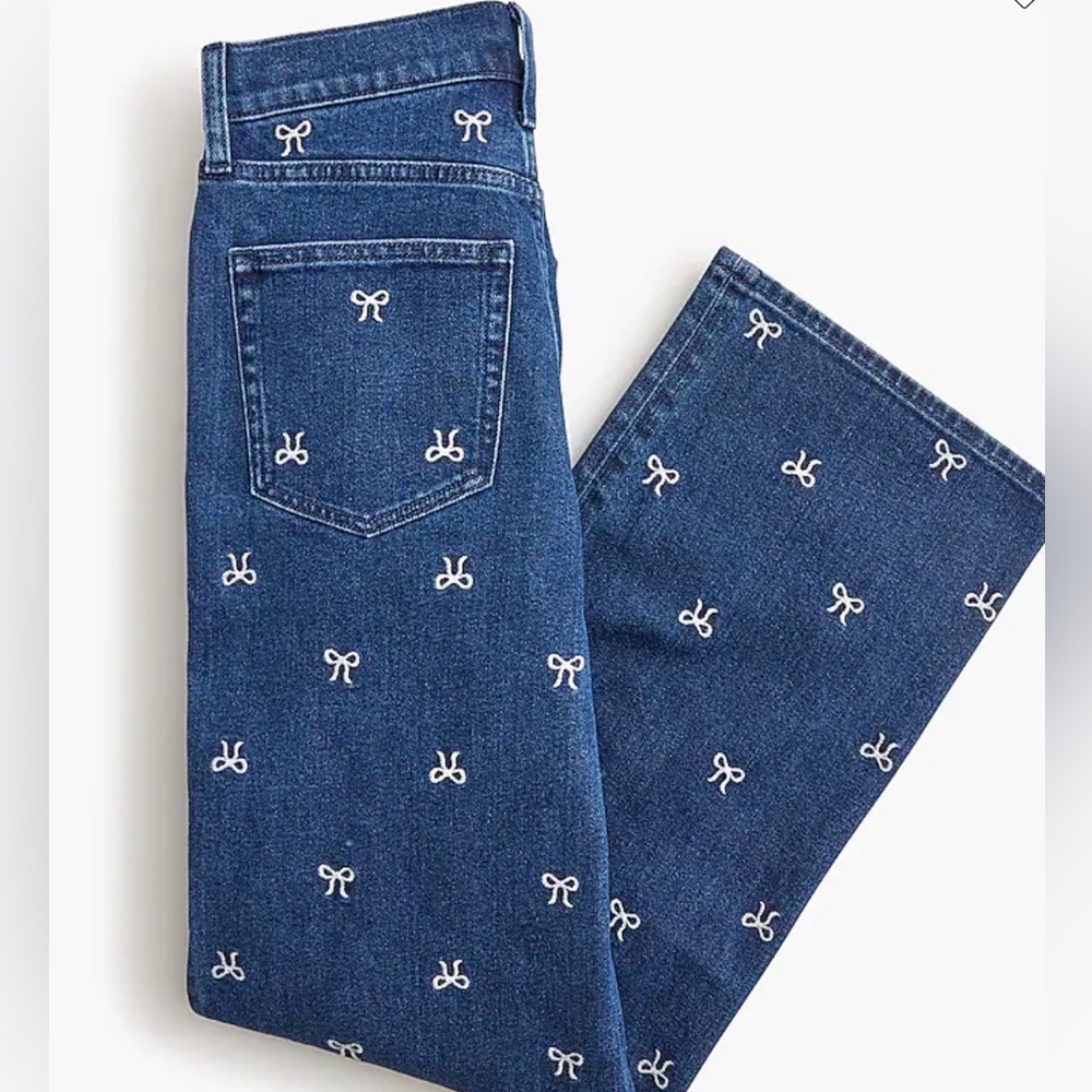 NWT J-Crew bow-embroidered slim wide-leg jean in all-day stretch